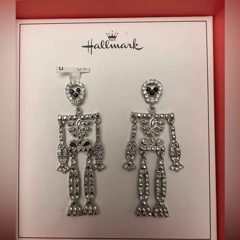 Hallmark skeleton rhinestone earrings